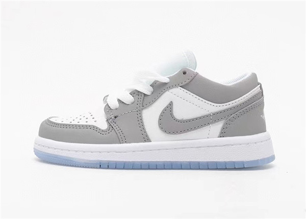 Youth Running Weapon Air Jordan 1 Grey/White Low Top Shoes 083